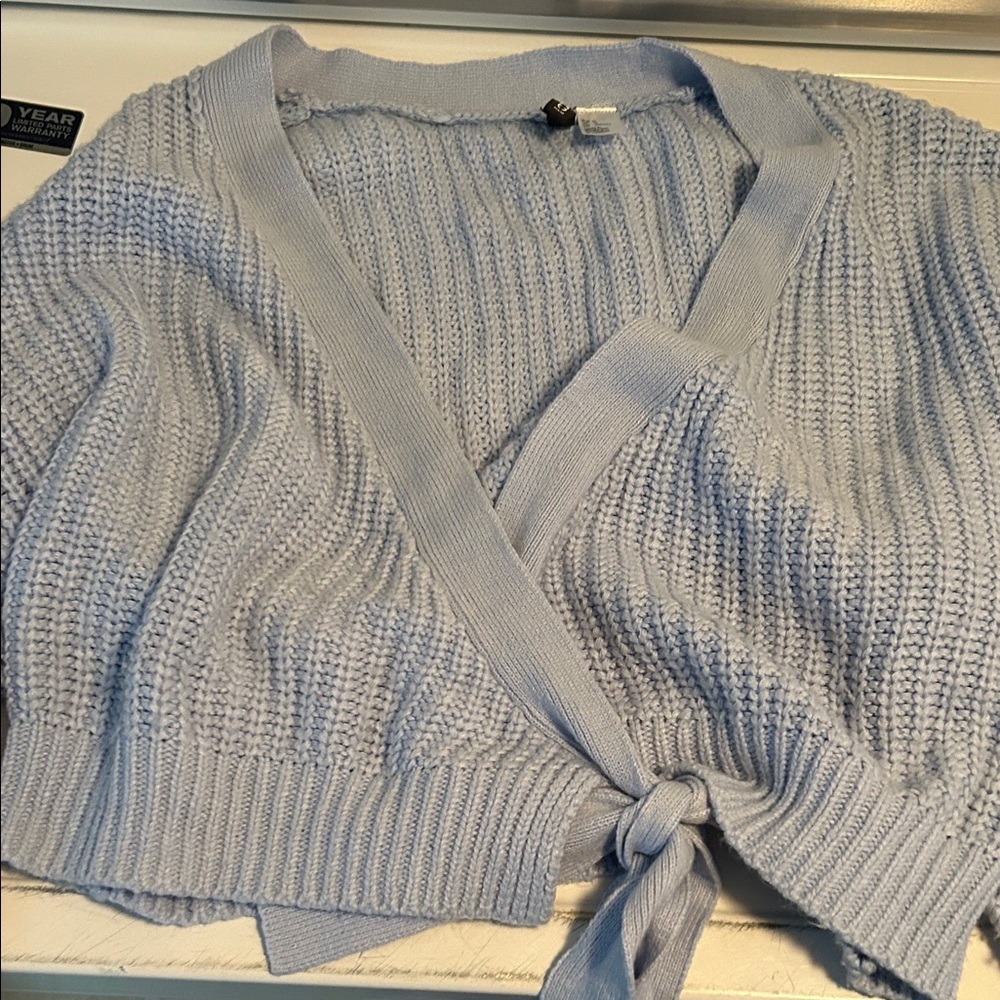 H&M Light Blue Women's Knit Tie-Front Sweater